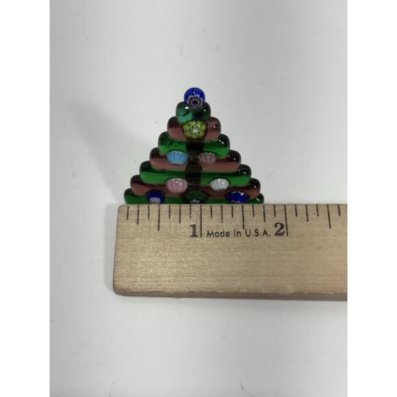 Vintage Green Glass Christmas tree Floral Handcrafted Pin Brooch - Picture 7 of 8